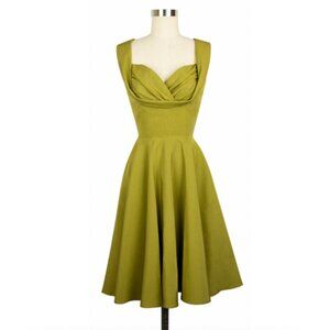 Trashy Diva Honey Dress - Olive Green Ribbed Rayon Size 8 - Retro Vintage Style